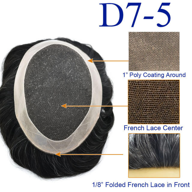 Full French Lace Mens Toupee Human Hair System Black Brown Blonde Gray Poly Skin Around Mens Wig Transparent Lace Hair Replacement