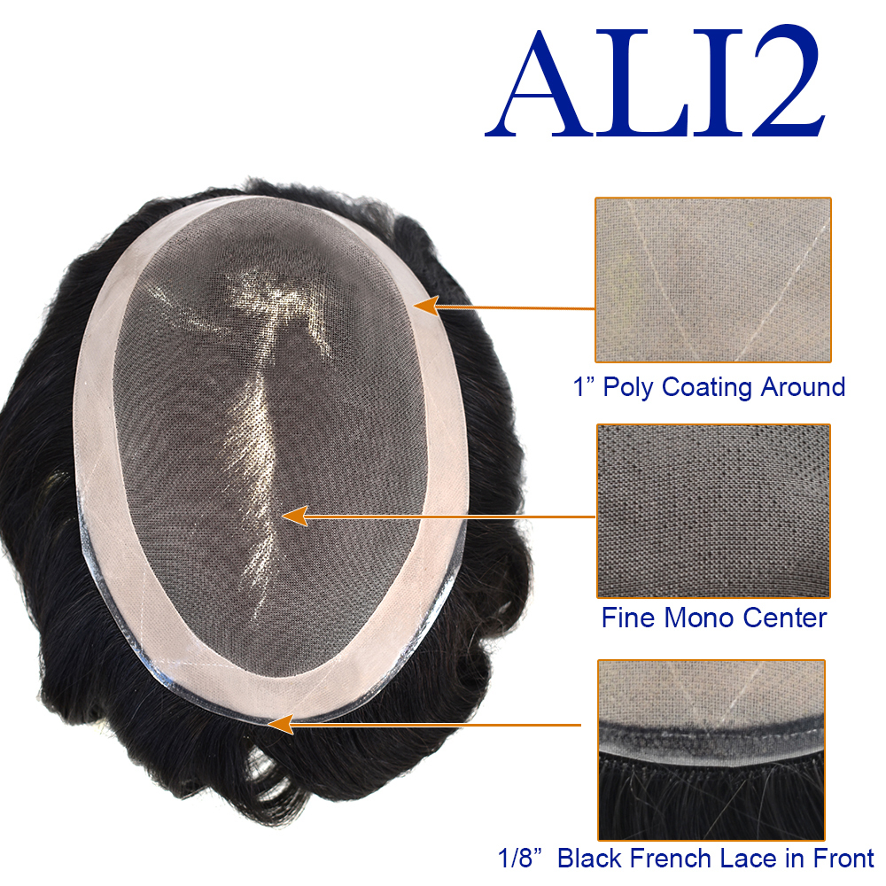 AAA2: Natural Men Toupee Comfortable Durable Hair System Replacement Medium Density Indian Hairs Double Knot Easy Wear Wig