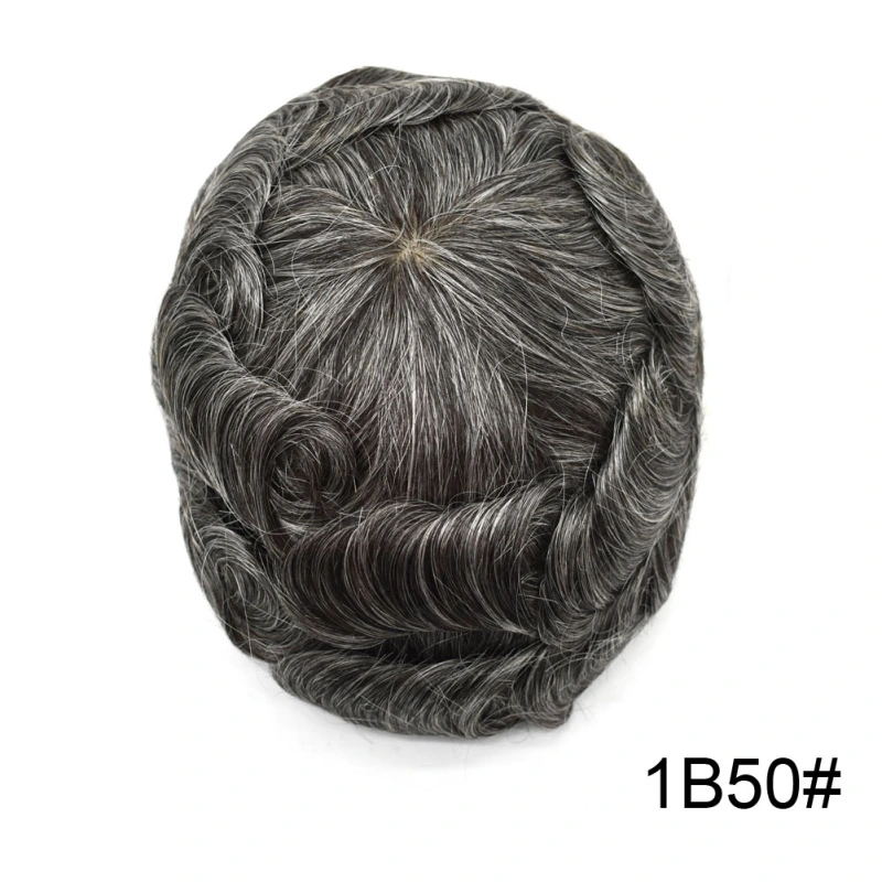 Full French Lace Natural Hairline Gray Hair Mens Toupee Human Hair System Soft Super Bleached Knots Poly Coating Soft Transparent Swiss Lace Mens Wig Hairpieces Transparent Lace Replacement For Men