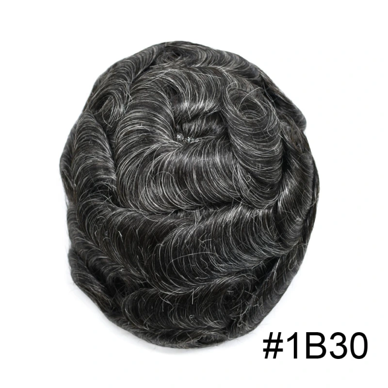 Full French Lace Natural Hairline Gray Hair Mens Toupee Human Hair System Soft Super Bleached Knots Poly Coating Soft Transparent Swiss Lace Mens Wig Hairpieces Transparent Lace Replacement For Men