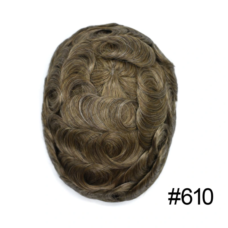 Human Hair Toupee For Men Fine Mono Lace Mens Hair Replacement System Durable Wig PU Poly Skin Around Hand Tied Natural Looking Hairpiece Black Brown Blonde Gray Wigs for Men