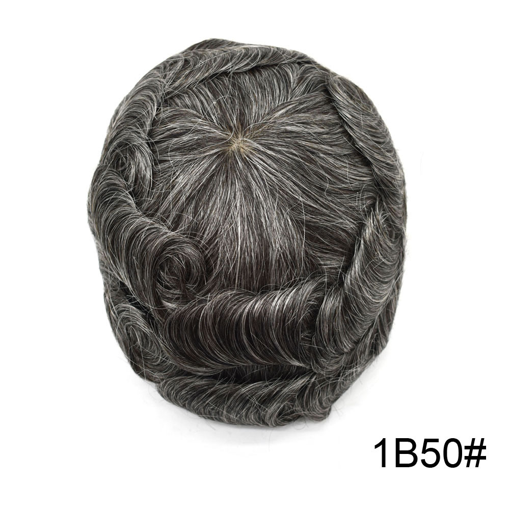 Full French Lace Natural Hairline Gray Hair Mens Toupee Human Hair System Soft Super Bleached Knots Soft Transparent Swiss Lace Mens Wig Hairpieces Transparent Lace Replacement For Men
