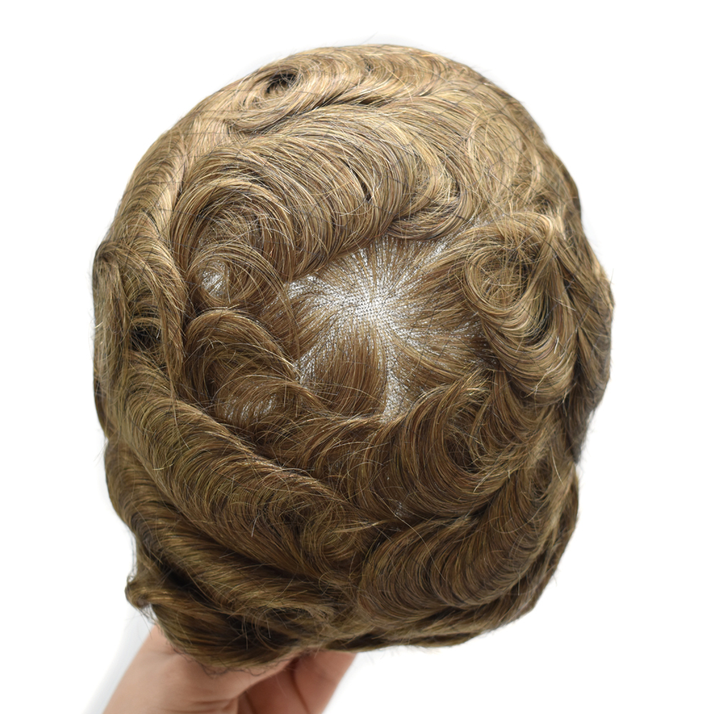 Full Swiss Lace Mens Toupee Human Hair System Soft Super Bleached Knots Black Brown Blonde Gray Soft Transparent Natural Hairline Mens Wig Hairpieces Transparent Lace Replacement For Men