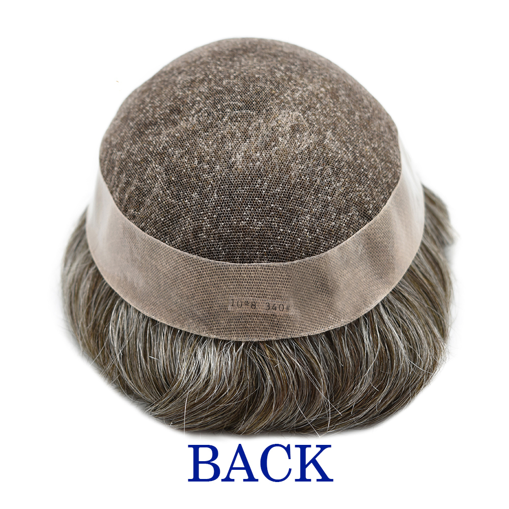 Full French Lace Natural Hairline Gray Hair Mens Toupee Human Hair System Soft Super Bleached Knots Poly Coating Soft Transparent Swiss Lace Mens Wig Hairpieces Transparent Lace Replacement For Men