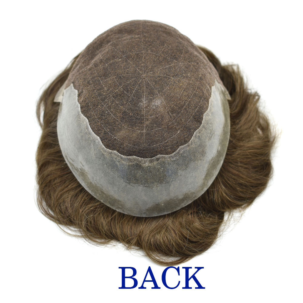 Full French Lace Mens Toupee Human Hair System Soft Super Bleached Knots Poly Skin Soft Transparent Swiss Lace Mens Wig Hairpieces Transparent Lace Replacement For Men