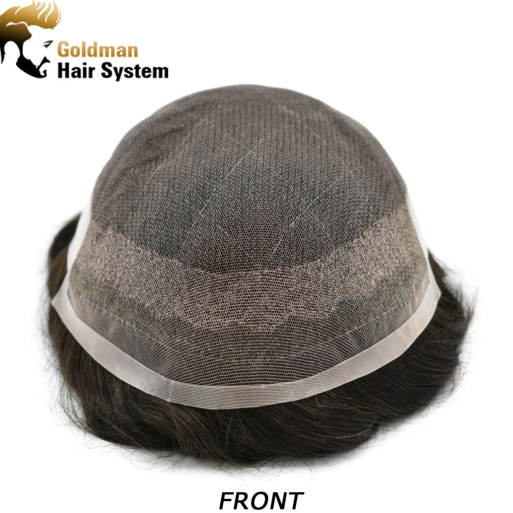 Full French Lace Natural Hairline Gray Hair Mens Toupee Human Hair System Soft Super Bleached Knots Poly Coating Soft Transparent Swiss Lace Mens Wig Hairpieces Transparent Lace Replacement For Men