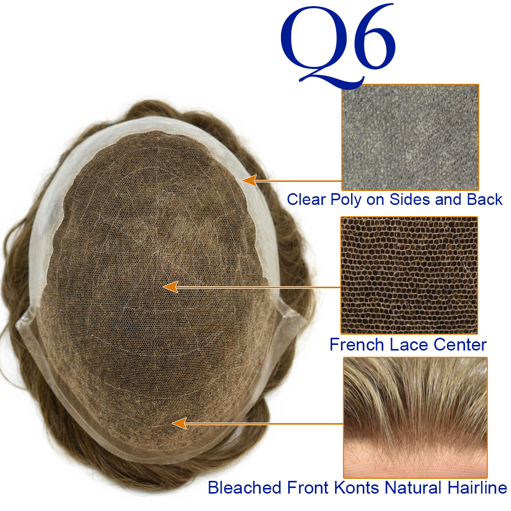 Full French Lace Mens Toupee Human Hair System Soft Super Bleached Knots Poly Skin Soft Transparent Swiss Lace Mens Wig Hairpieces Transparent Lace Replacement For Men