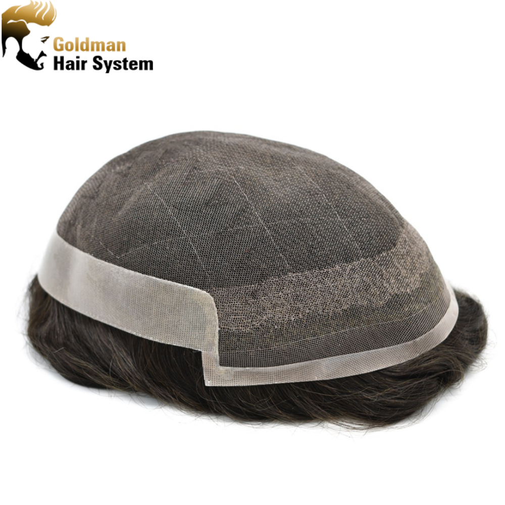 Full French Lace Natural Hairline Gray Hair Mens Toupee Human Hair System Soft Super Bleached Knots Poly Coating Soft Transparent Swiss Lace Mens Wig Hairpieces Transparent Lace Replacement For Men