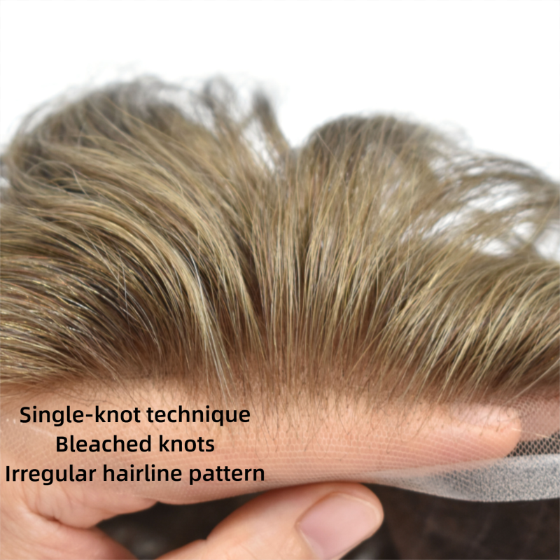 Full French Lace Mens Toupee Human Hair System Soft Super Bleached Knots Poly Skin Soft Transparent Swiss Lace Mens Wig Hairpieces Transparent Lace Replacement For Men