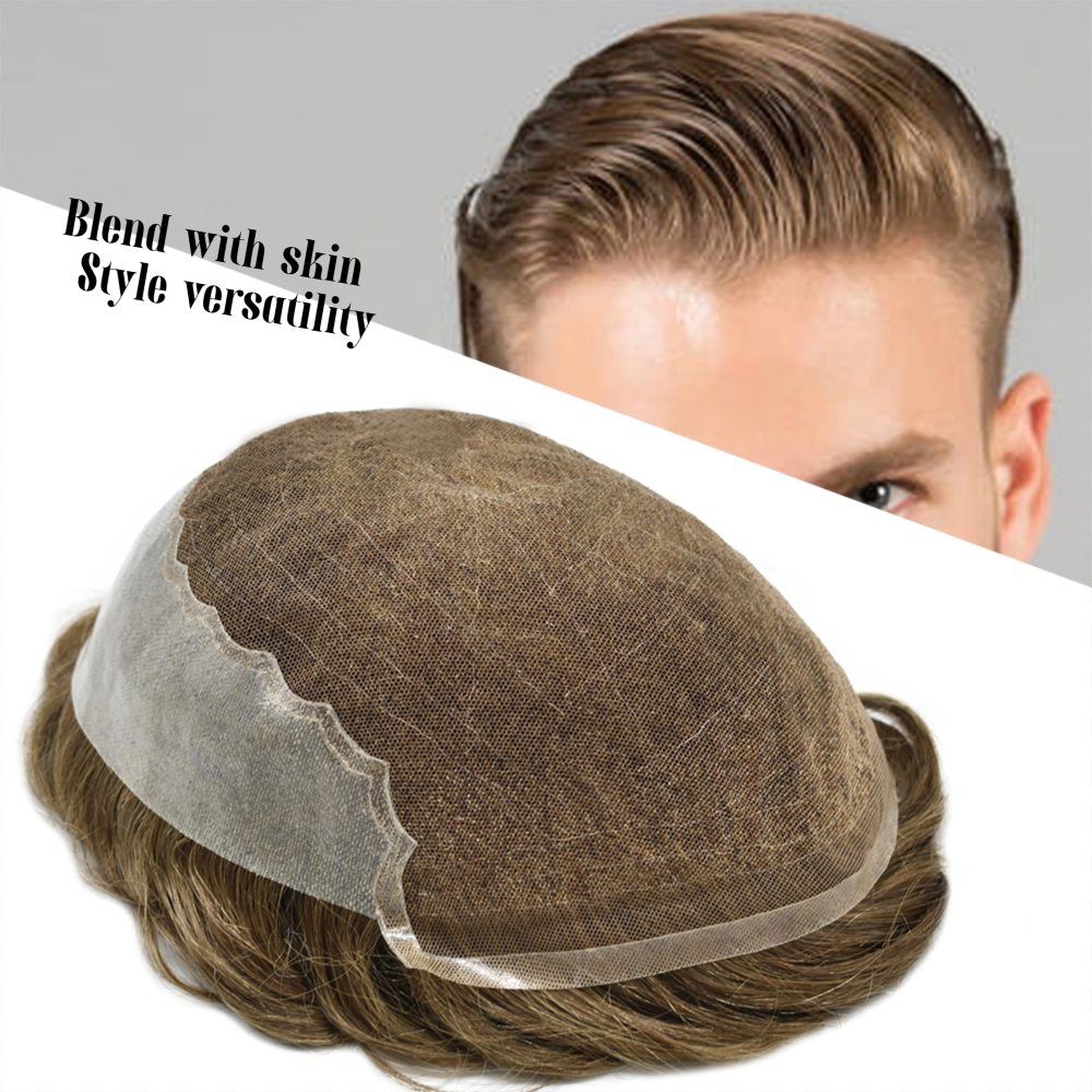 Full French Lace Mens Toupee Human Hair System Soft Super Bleached Knots Poly Skin Soft Transparent Swiss Lace Mens Wig Hairpieces Transparent Lace Replacement For Men