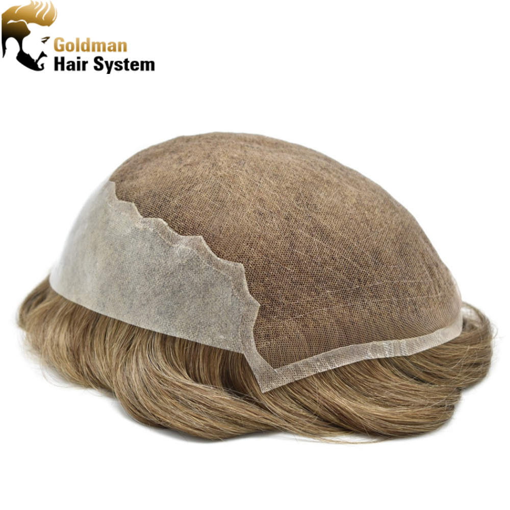 Full French Lace Mens Toupee Human Hair System Soft Super Bleached Knots Poly Skin Soft Transparent Swiss Lace Mens Wig Hairpieces Transparent Lace Replacement For Men