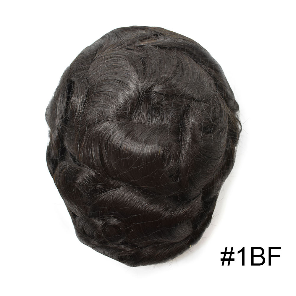 Mens Toupee Super Soft Thin Skin Men's Toupee Real Human Hair Pieces for Men Black Brown Blonde Gray V-loop 0.1-0.12mm Medium PU Thickness Durable Full Poly Replacement For Men