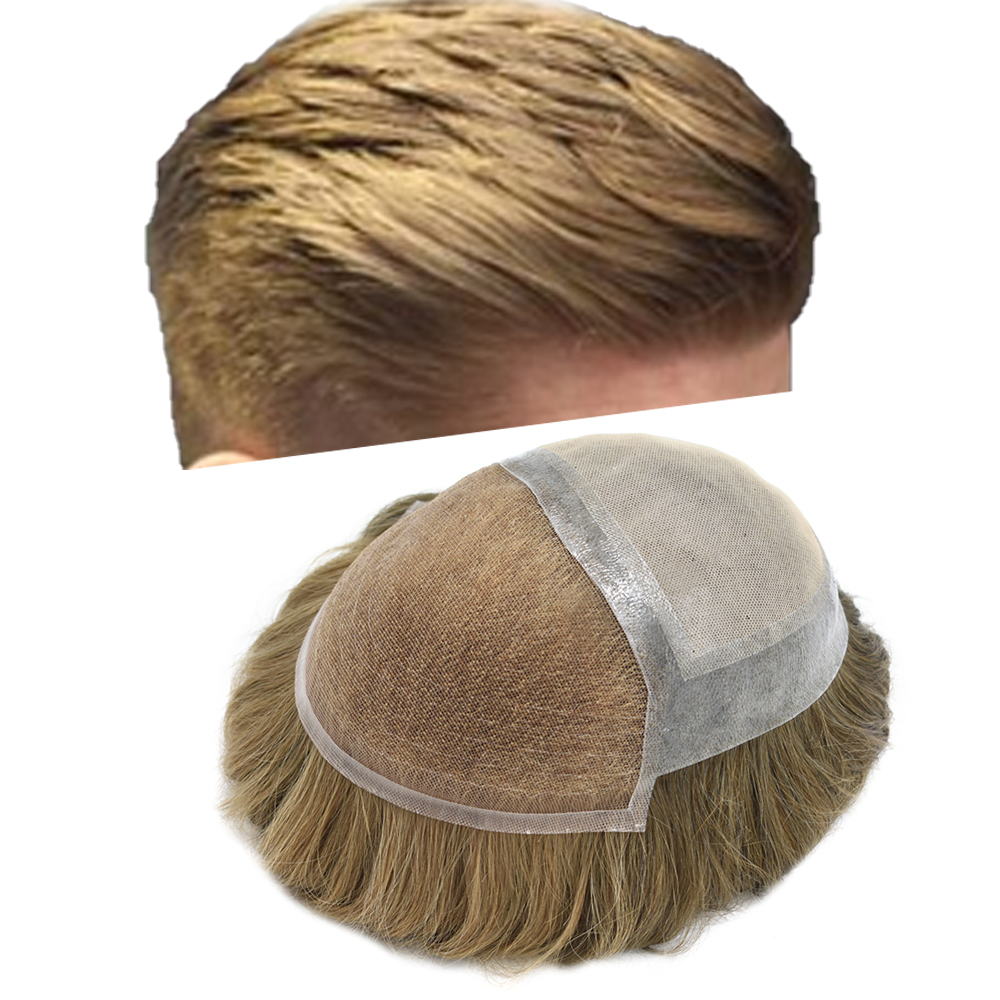 Goldman Hair Fine Mono Men's Human Hair Toupee LEF | French Lace Front Hairpiece with Clear Poly Skin Glue-On Base - Natural, Secure & Breathable Hair Replacement for Men