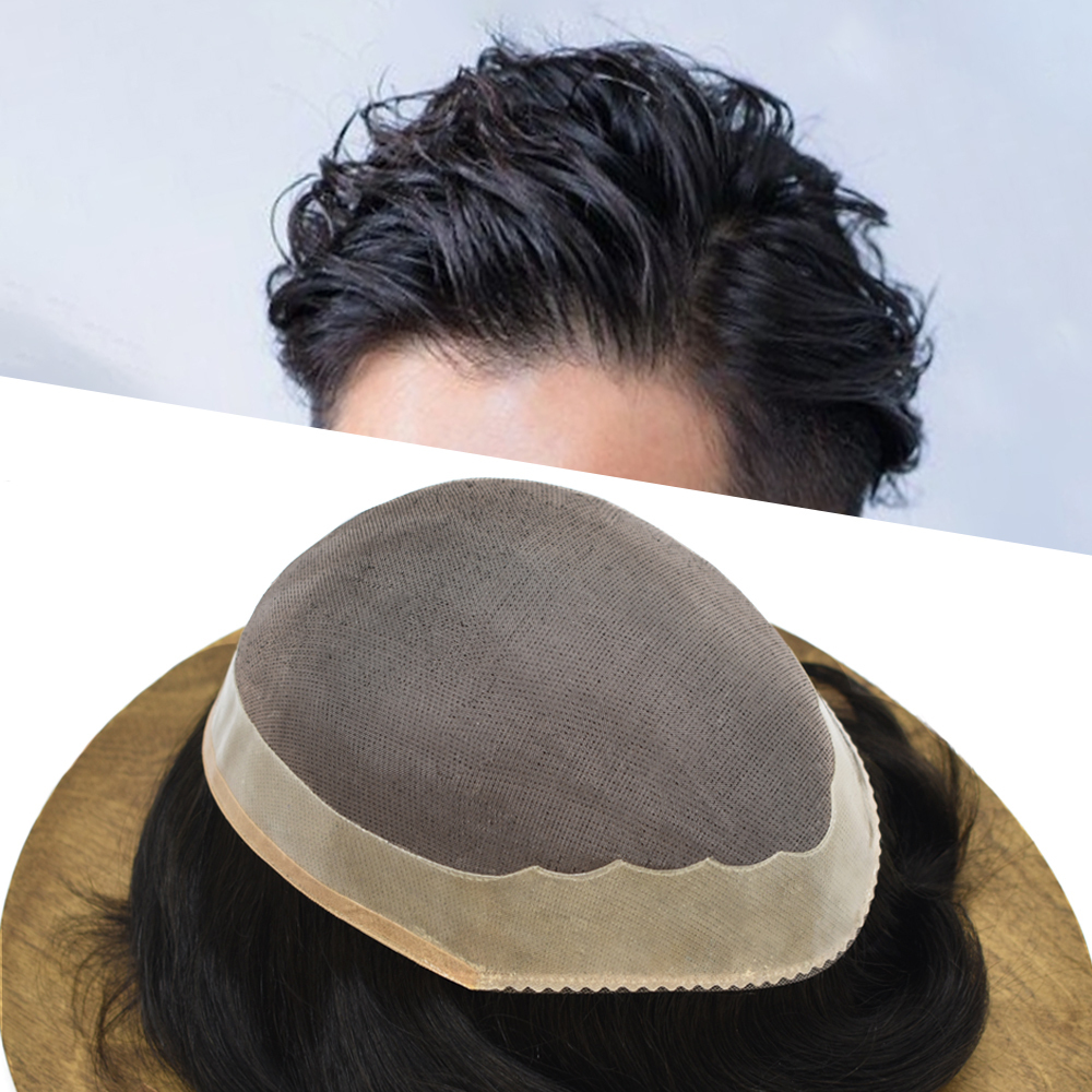 Goldman Men's Indian Remy Hair Toupee A-1 | Fine Mono Base, Natural Poly Coating | Durable, Comfortable Replacement Wig for Men