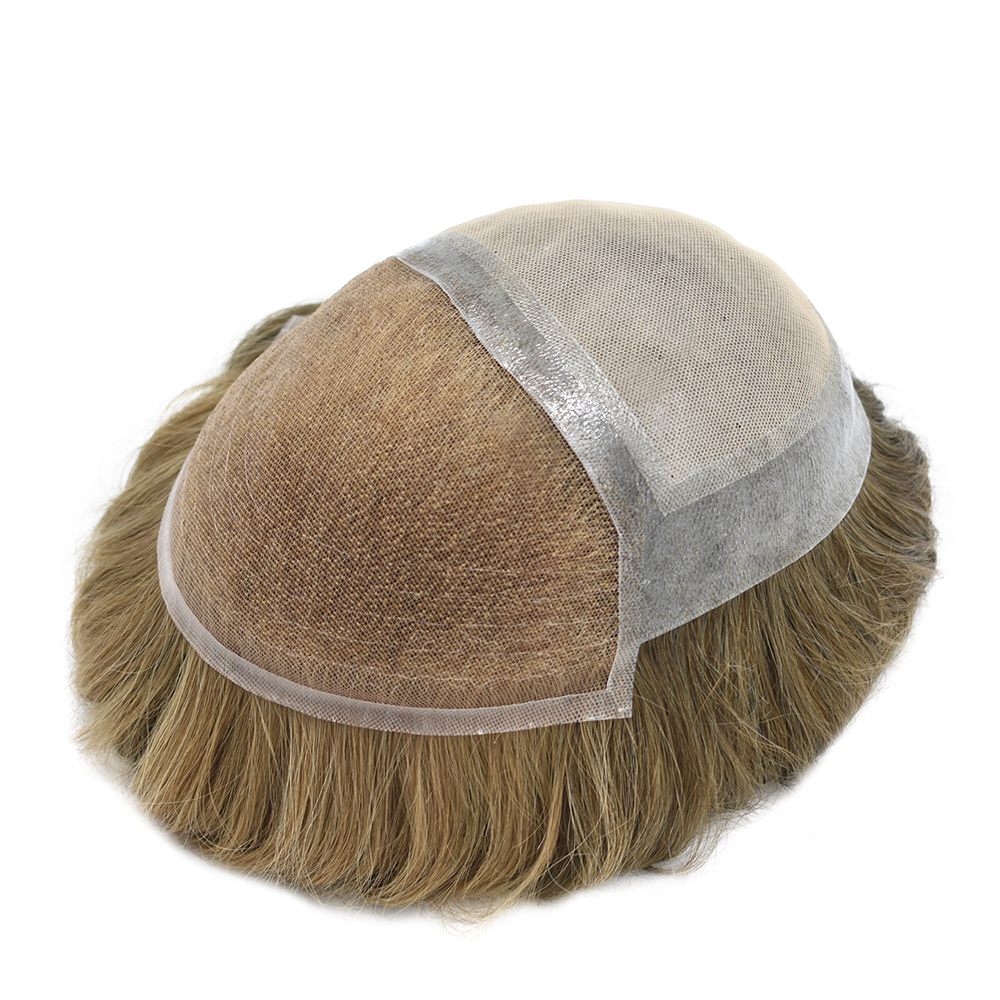 Goldman Hair Fine Mono Men's Human Hair Toupee LEF | French Lace Front Hairpiece with Clear Poly Skin Glue-On Base - Natural, Secure & Breathable Hair Replacement for Men