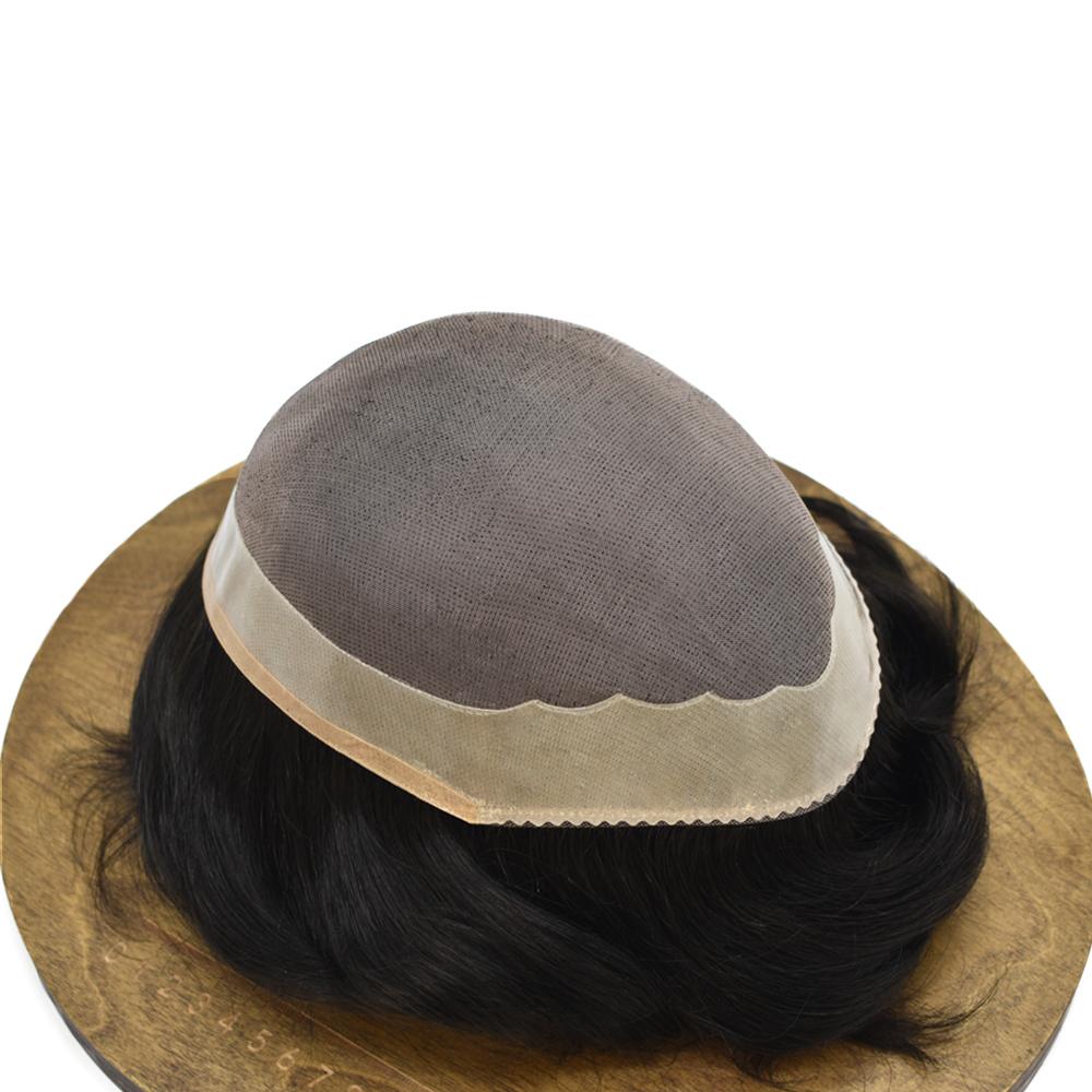 Goldman Men's Indian Remy Hair Toupee A-1 | Fine Mono Base, Natural Poly Coating | Durable, Comfortable Replacement Wig for Men