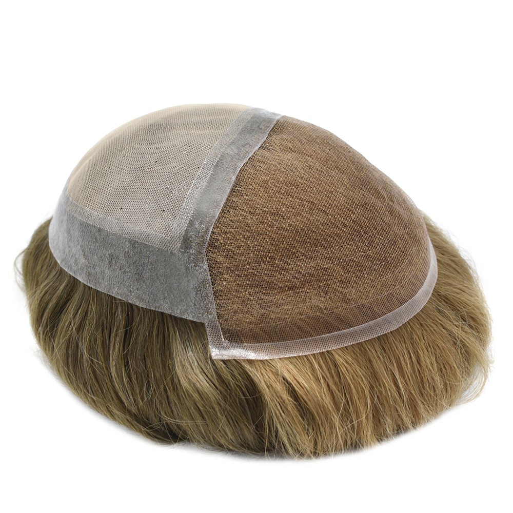 Goldman Hair Fine Mono Men's Human Hair Toupee LEF | French Lace Front Hairpiece with Clear Poly Skin Glue-On Base - Natural, Secure & Breathable Hair Replacement for Men