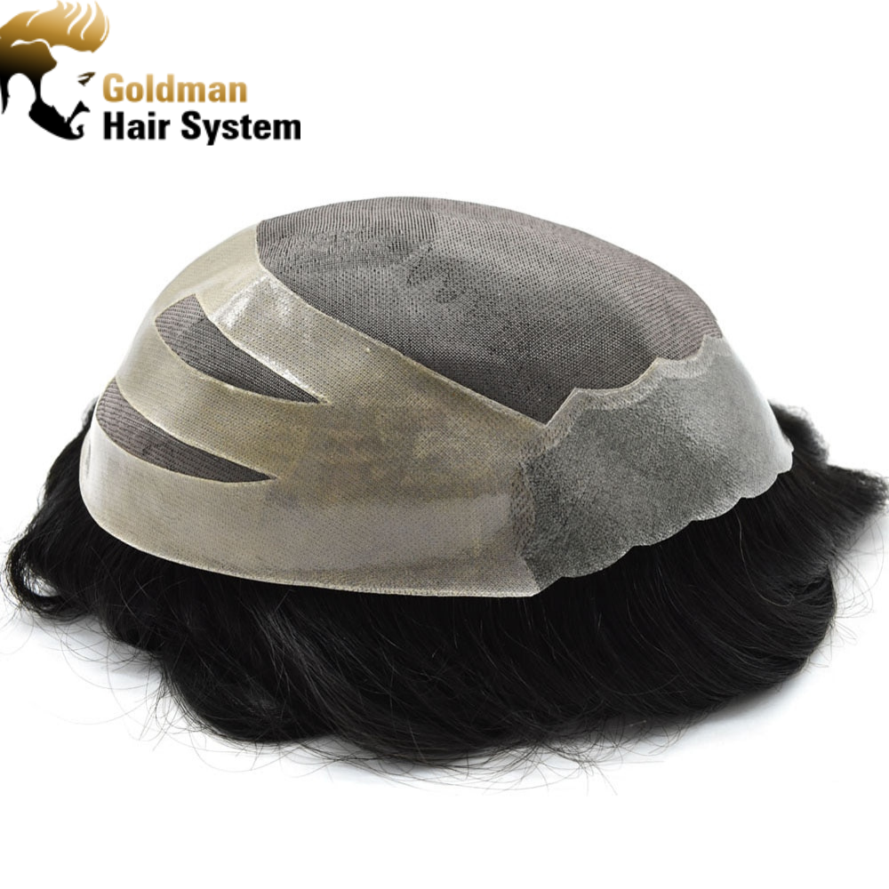 【Goldman Hair】 Men's Toupee Real HUman Hair Fine Monofilament Indian Hair System Clear PU Mens Hairpiece Durable Hair Replacement For Men Hair Loss