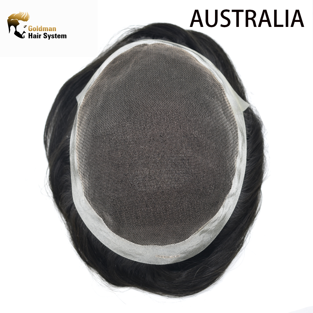 【Goldman Hair】Hybrid Men's Hair System AUSTRALIA | French Lace Center & PU Edge for Strong Hold, Gym/Swimming/Sweat-Resistant