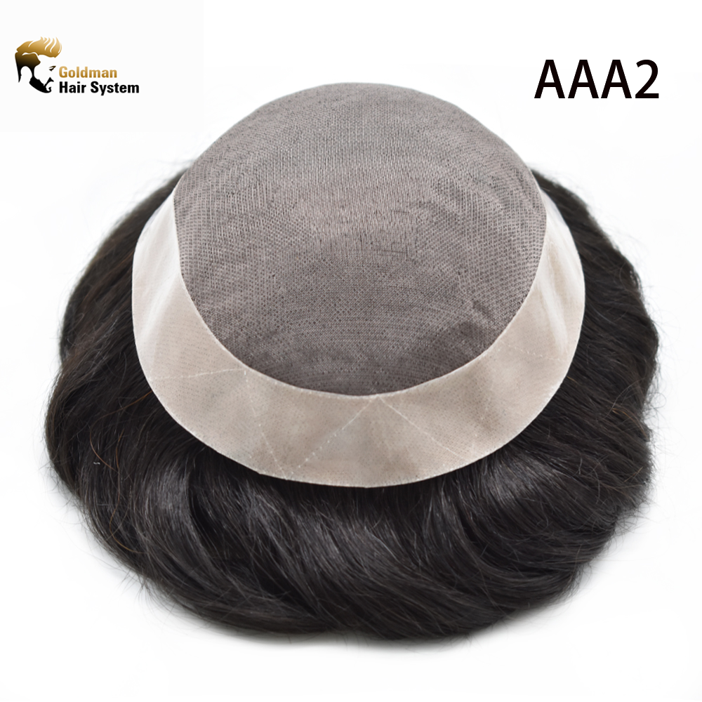 Goldman Durable & Affordable Toupee A-2 for Men | 0.02mm Medical Mono Lace, Hand-Tied Undervent Hairline | PU Coating Ideal for Indian & Middle East Markets