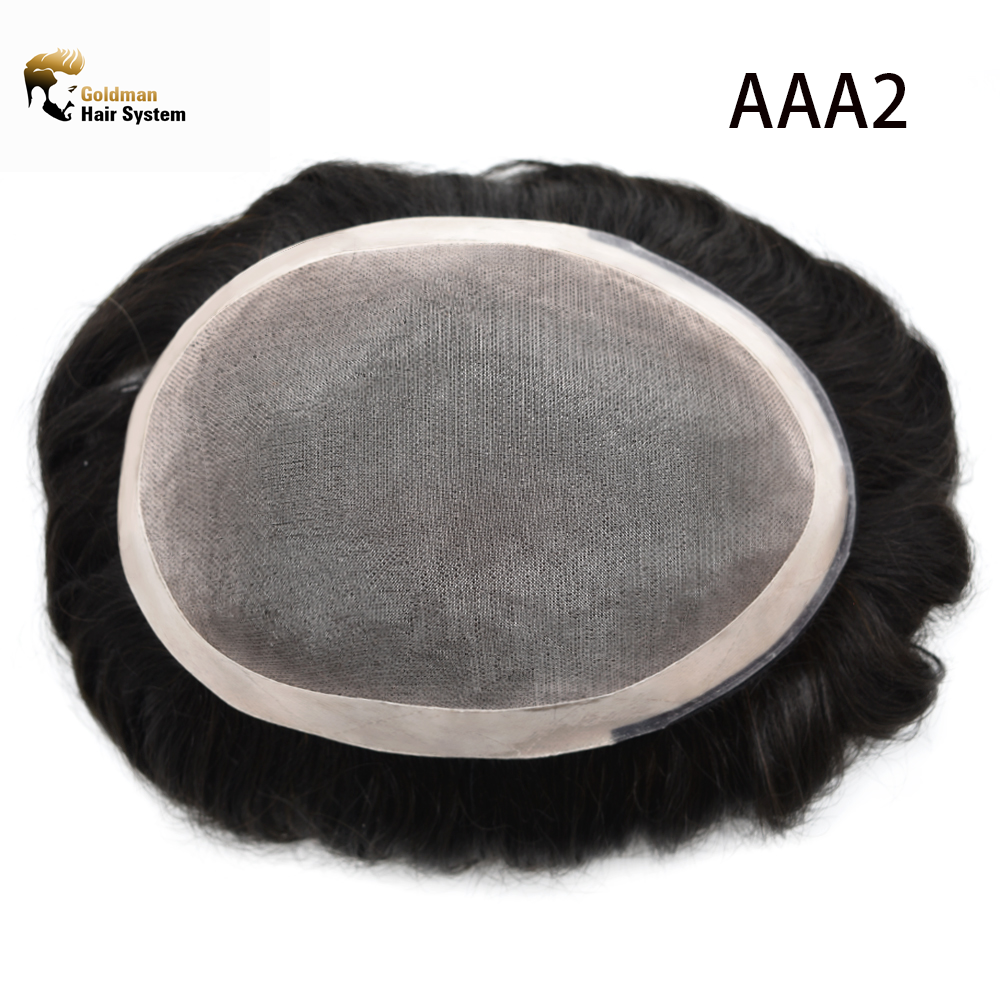 Goldman Durable & Affordable Toupee A-2 for Men | 0.02mm Medical Mono Lace, Hand-Tied Undervent Hairline | PU Coating Ideal for Indian & Middle East Markets