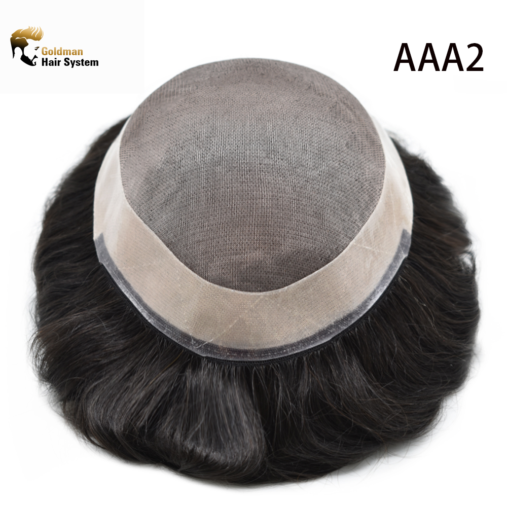 Goldman Durable & Affordable Toupee A-2 for Men | 0.02mm Medical Mono Lace, Hand-Tied Undervent Hairline | PU Coating Ideal for Indian & Middle East Markets