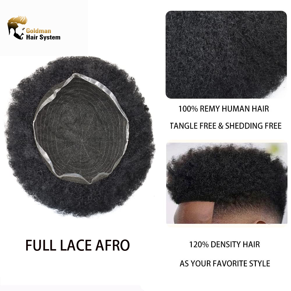 Goldman Mens Full Lace Afro American Wave Toupees - Indian Human Hair, Undetectable Hair Systems