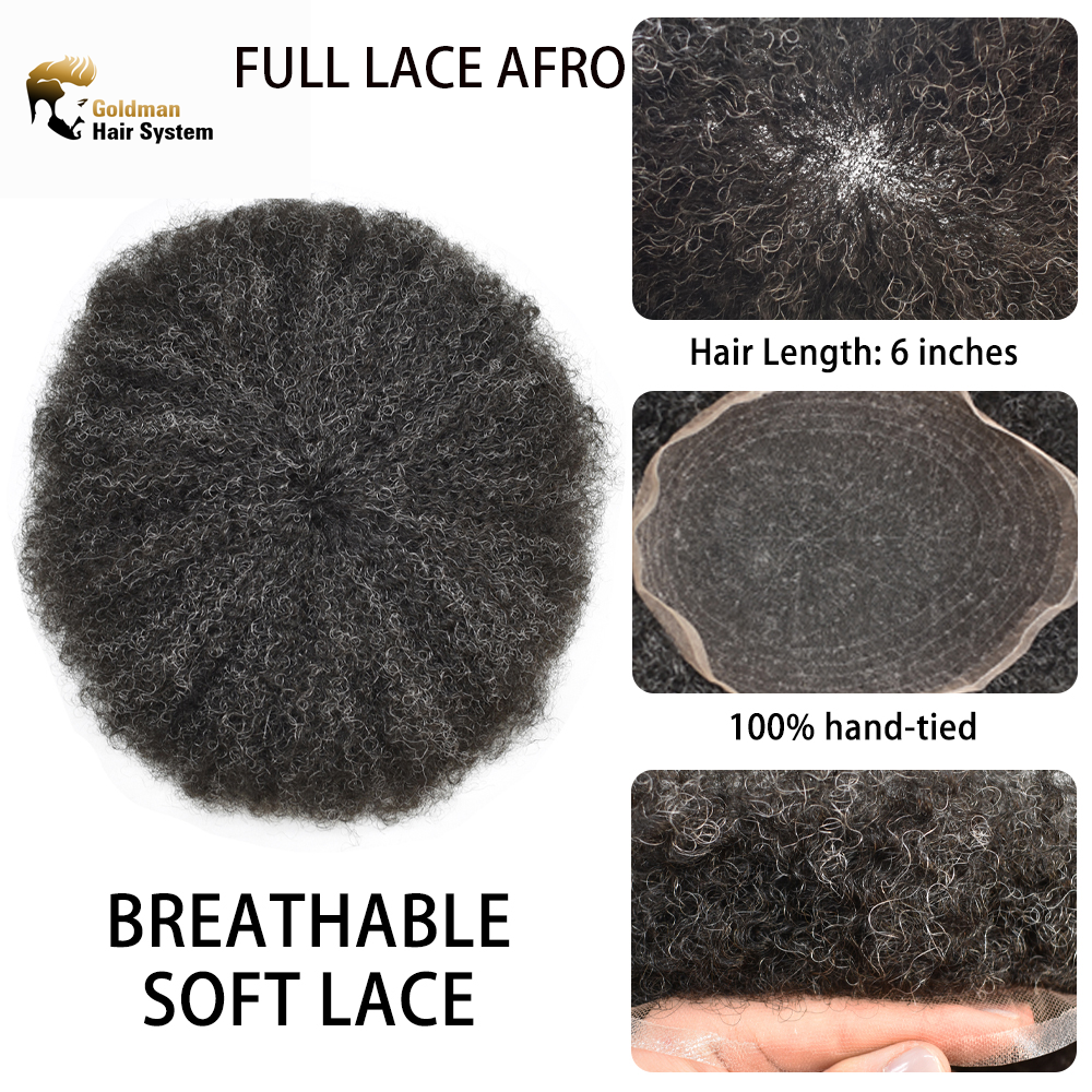 Goldman Mens Full Lace Afro American Wave Toupees - Indian Human Hair, Undetectable Hair Systems
