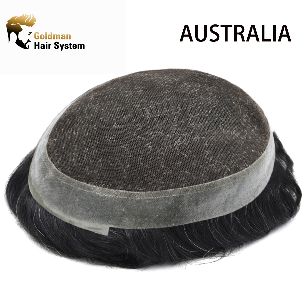 Goldman Hybrid Hair System AUSTRALIA Model | French Lace Center & PU Edge for Strong Hold, Gym/Swimming/Sweat-Resistant