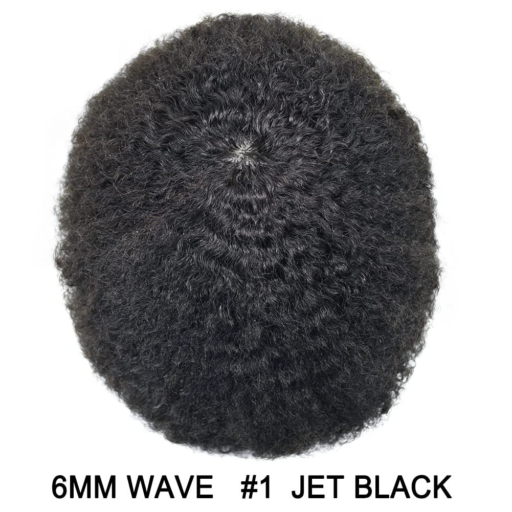 Goldman Mens Lace Afro Hair Unit For Black Men With Clear PU American Wave Toupees - Indian Human Hair, Undetectable Hair Systems