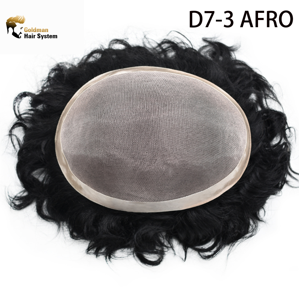 【Goldman Hair】Afro Toupee For Black Men Hair Unit Durable Fine Monofilament Mens Hair System Pu Around Kinky Coily Afro Mens Hairpiece African American Men Afro Toupee