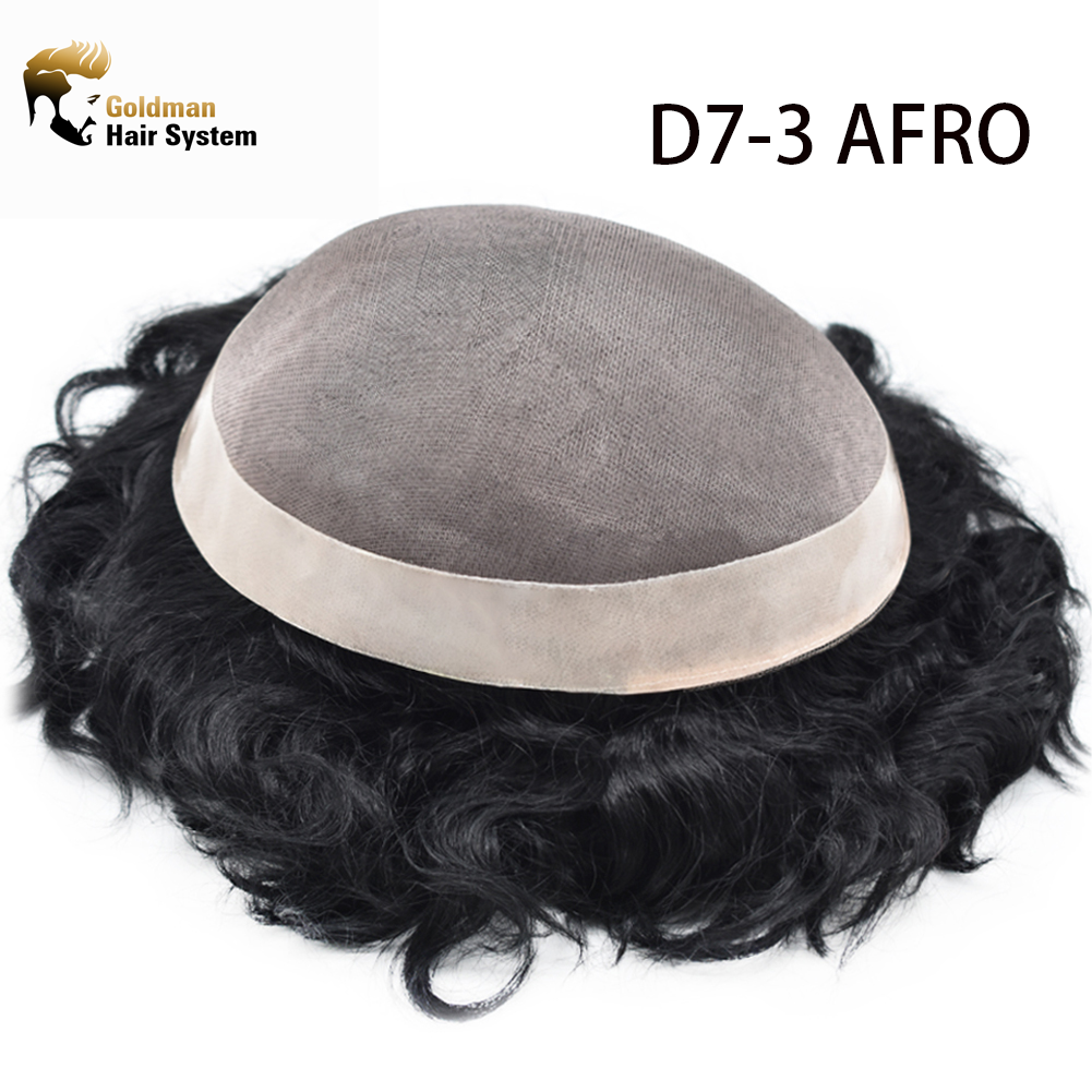 【Goldman Hair】Afro Toupee For Black Men Hair Unit Durable Fine Monofilament Mens Hair System Pu Around Kinky Coily Afro Mens Hairpiece African American Men Afro Toupee