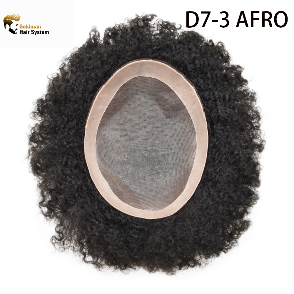 【Goldman Hair】Afro Toupee For Black Men Hair Unit Durable Fine Monofilament Mens Hair System Pu Around Kinky Coily Afro Mens Hairpiece African American Men Afro Toupee