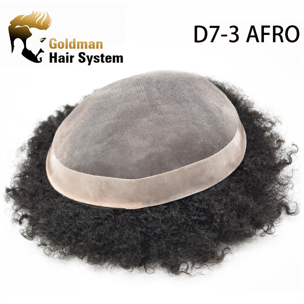 【Goldman Hair】Afro Toupee For Black Men Hair Unit Durable Fine Monofilament Mens Hair System Pu Around Kinky Coily Afro Mens Hairpiece African American Men Afro Toupee