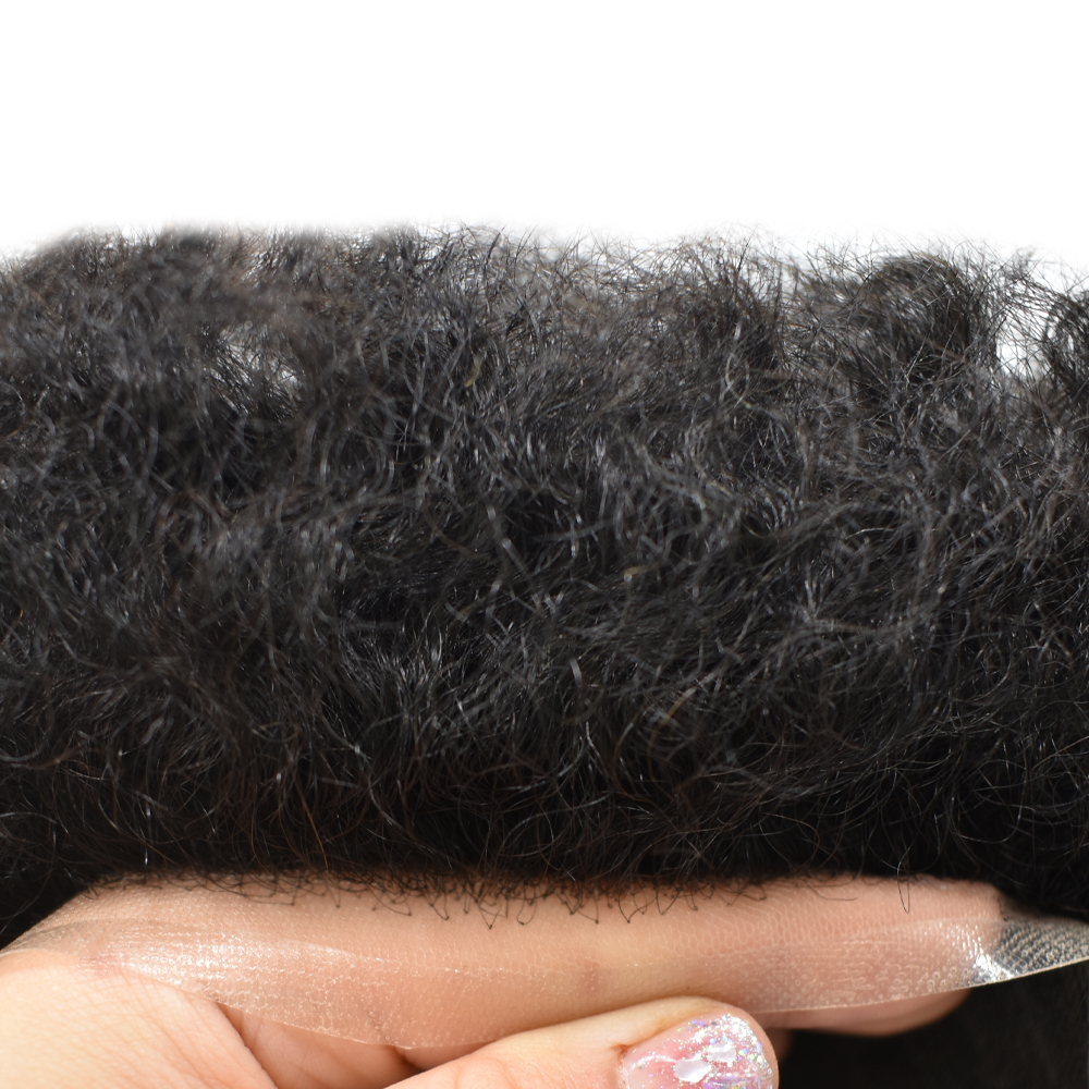 Goldman Mens Lace Afro Hair Unit For Black Men With Clear PU American Wave Toupees - Indian Human Hair, Undetectable Hair Systems