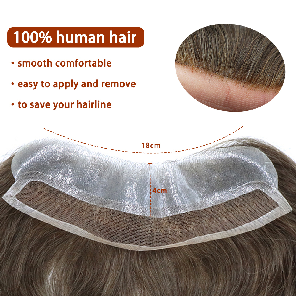 Frontal Hairpiece Men's Hairline Toupee 100% European Hair System V-Shape Brazilian Virgin Human Hair Natural Hairline Replacement System