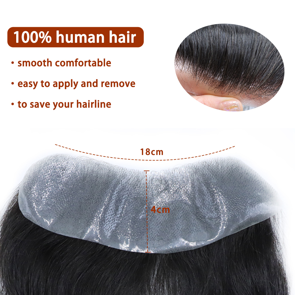 Forehead Toupee For men Invisible Human Hair Men's Frontal Hairpiece Thin Skin PU for Receding Hairline V-Shape Mens Natural Hairline Replacement System