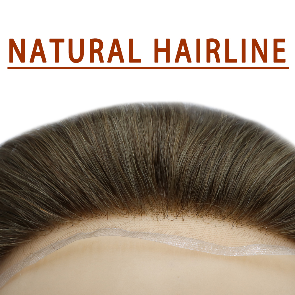 Frontal Hairpiece Men's Hairline Toupee 100% European Hair System V-Shape Brazilian Virgin Human Hair Natural Hairline Replacement System