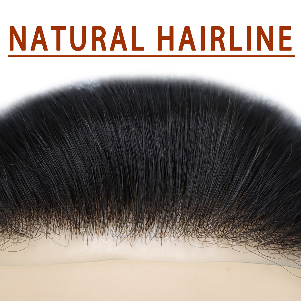 Forehead Toupee For men Invisible Human Hair Men's Frontal Hairpiece Thin Skin PU for Receding Hairline V-Shape Mens Natural Hairline Replacement System