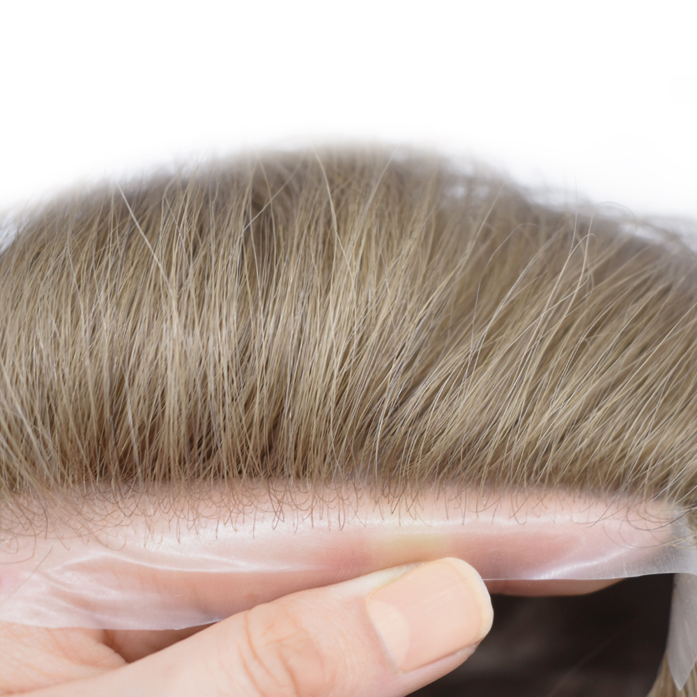【Goldman Hair】 0.08mm Ultra Thin Skin Hair System V- Loop Front Mens Hair Pieces - Natural Hairline, Durable & Undetectable Human Hair Replacement