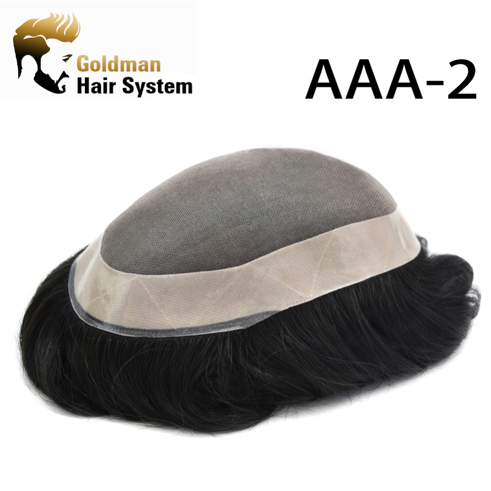 AAA2: Natural Men Toupee Comfortable Durable Hair System Replacement Medium Density Indian Hairs Double Knot Easy Wear Wig