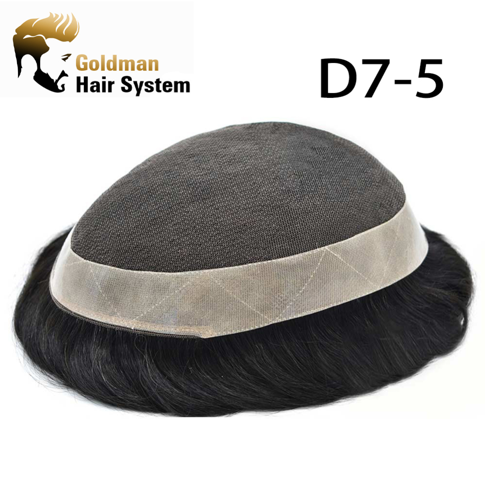 Goldman Dual-Tech Hair System for Men D7-5|French Lace Natural Look + Non-Slip PU Border|Perfect for Athletes & Active Professionals