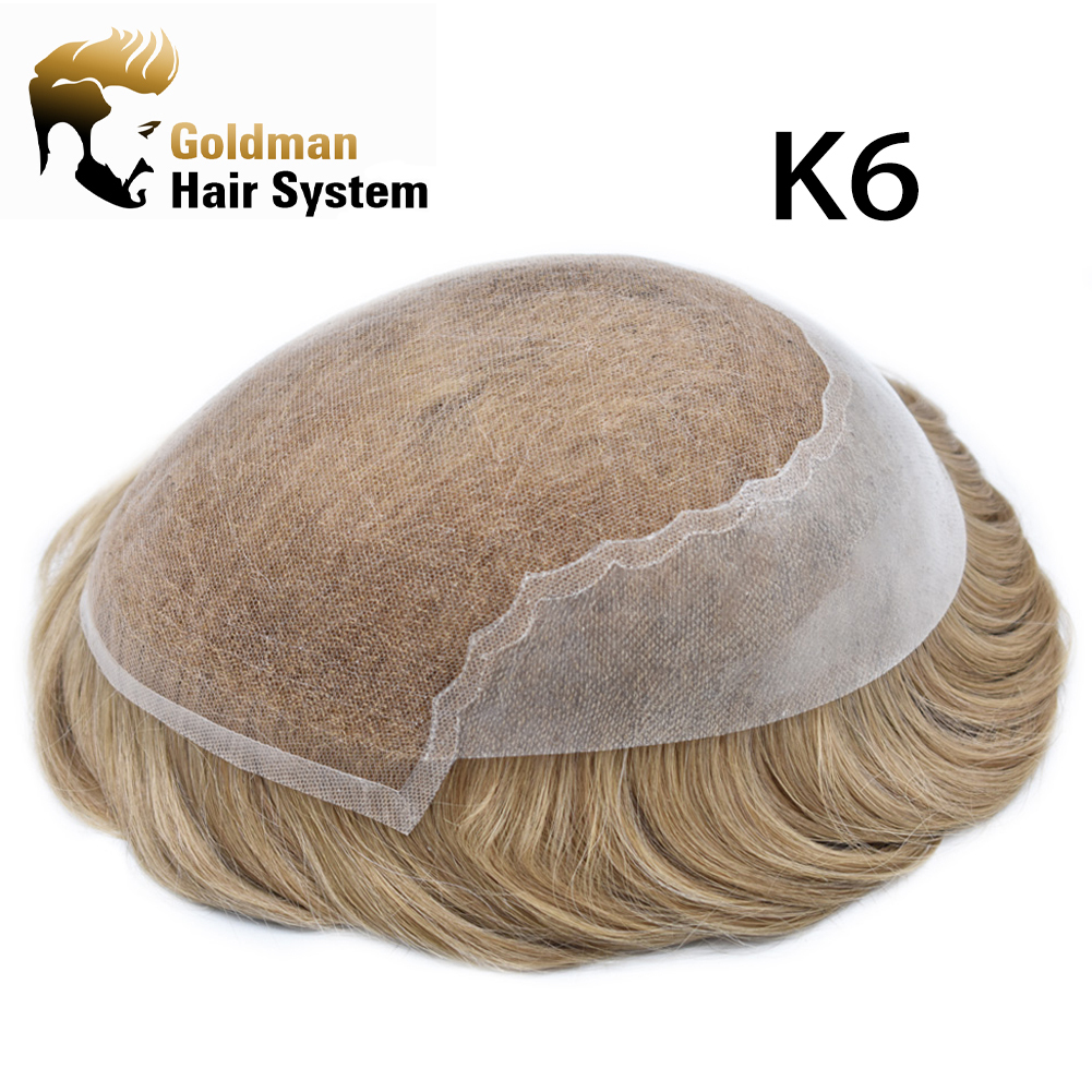 Goldman Q6 Men's Hairpiece | Custom Color Match (Black to Blonde) | French Lace Front & 3" Transparent PU Back