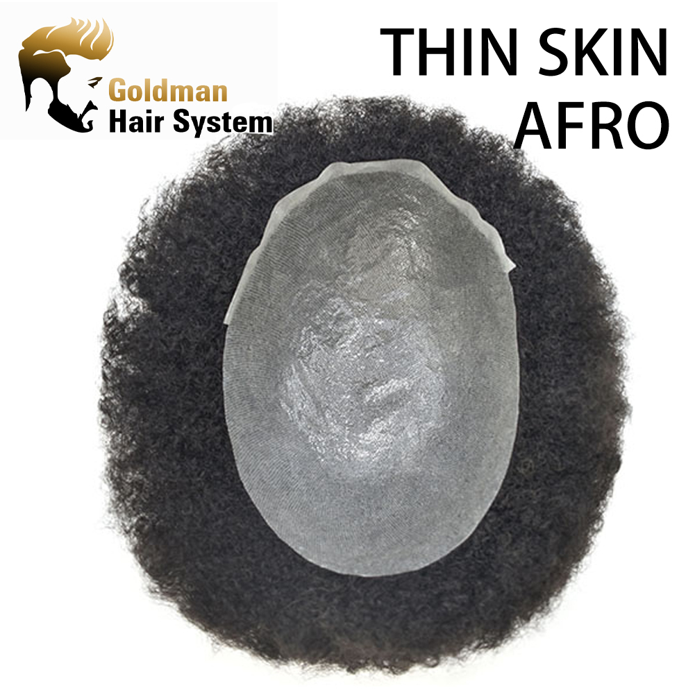 【Goldman Hair】Afro Toupee For Black Men Hair Unit Durable Fine Monofilament Mens Hair System Pu Around Kinky Coily Afro Mens Hairpiece African American Men Afro Toupee