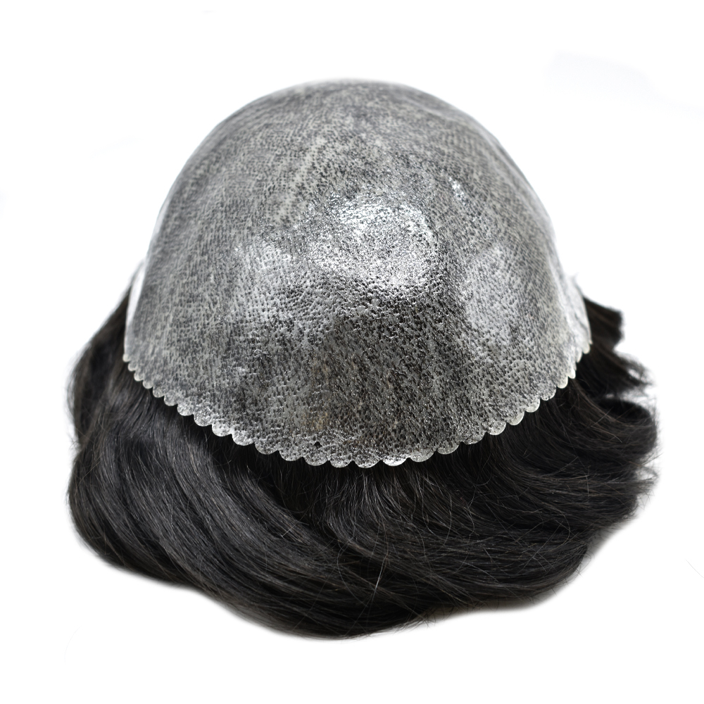 Mens Toupee Super Soft Thin Skin Men's Toupee Real Human Hair Pieces for Men Black Brown Blonde Gray V-loop 0.1-0.12mm Medium PU Thickness Durable Full Poly Replacement For Men