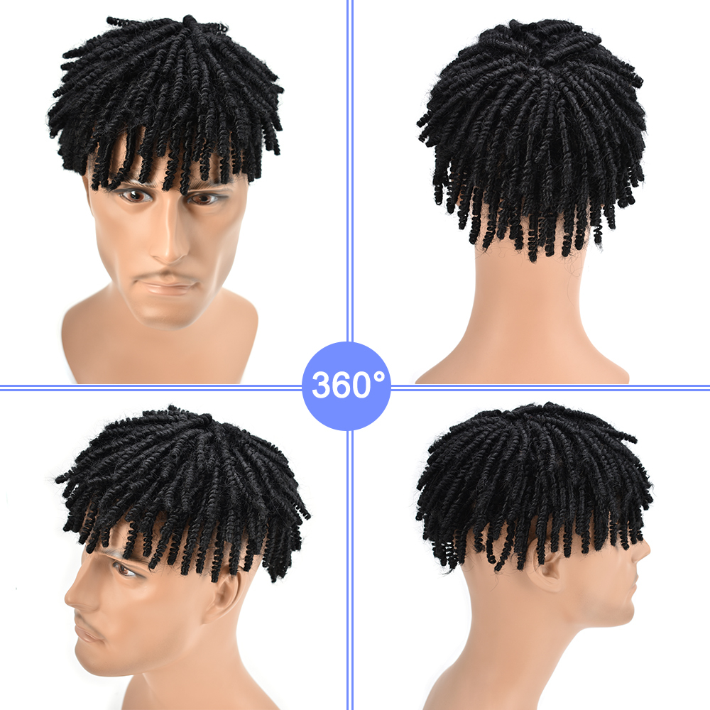 Afro Braids Toupee For Black Men Crochet Braids African American Men Hair Replacement System Dreadlock Human Hair Toupee Afro Hair Unit Locs Braided For Black Men
