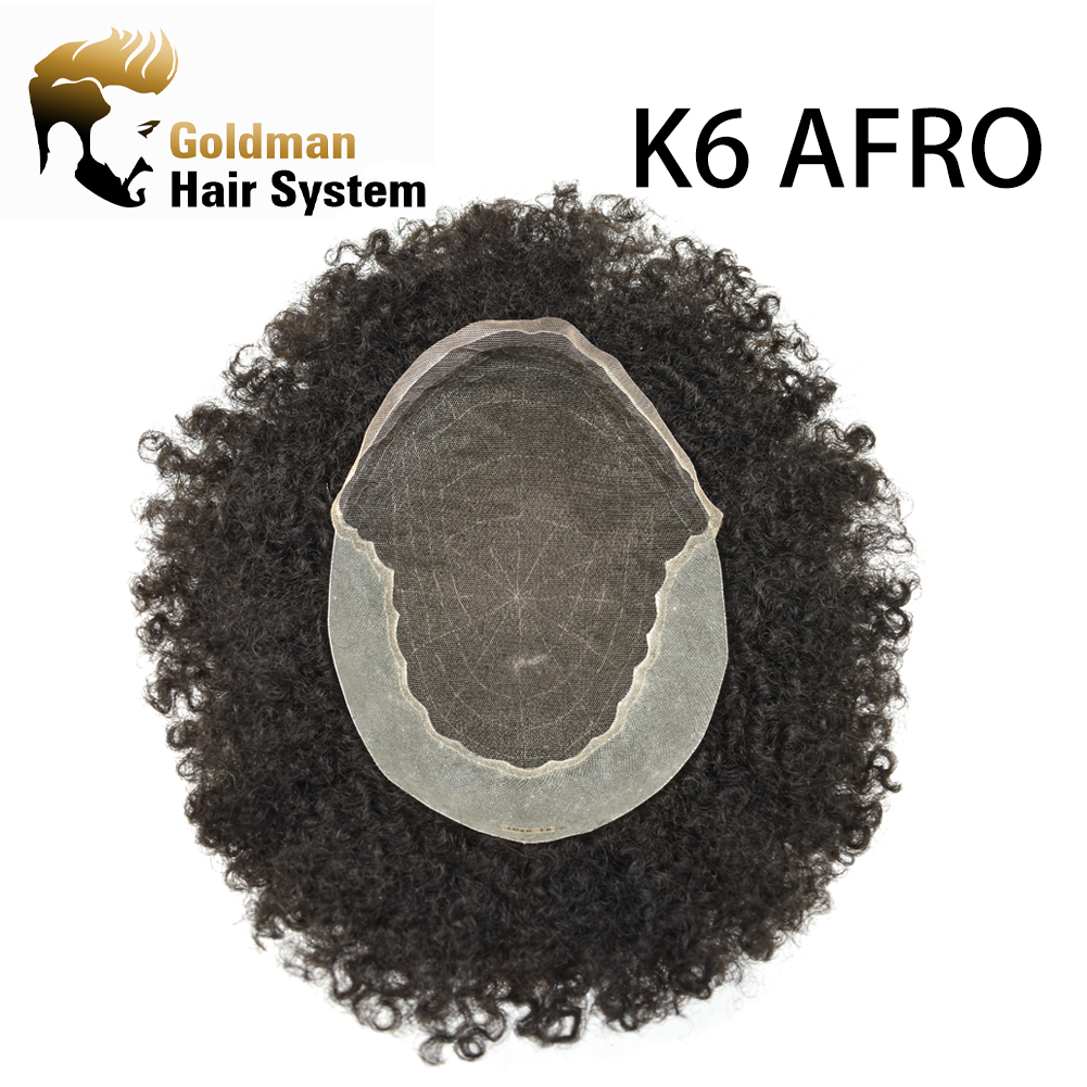 Goldman Mens Lace Afro Hair Unit For Black Men With Clear PU American Wave Toupees - Indian Human Hair, Undetectable Hair Systems