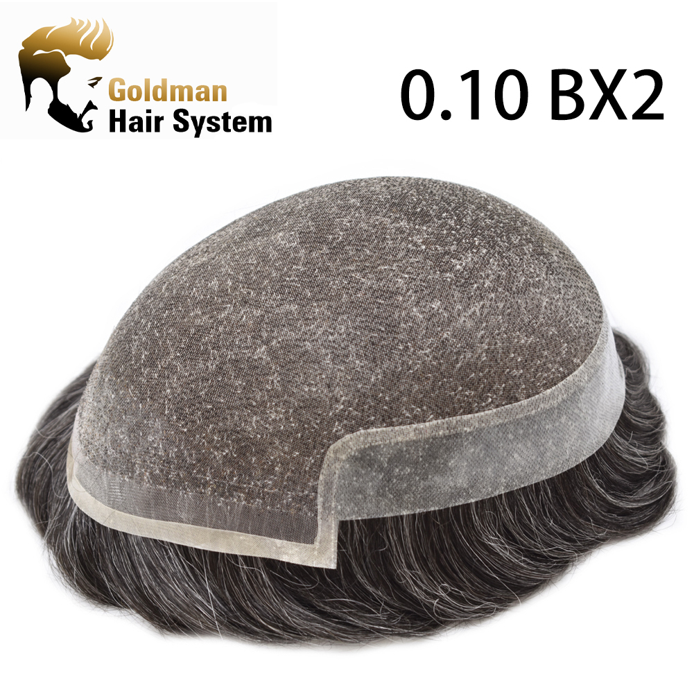 Goldman ANT Hair - Fine Welded Mono Hair System for Men - Natural Looking Lace Front Toupee with Poly PU Tape - 32mm Slight Wave Indian Hairpiece