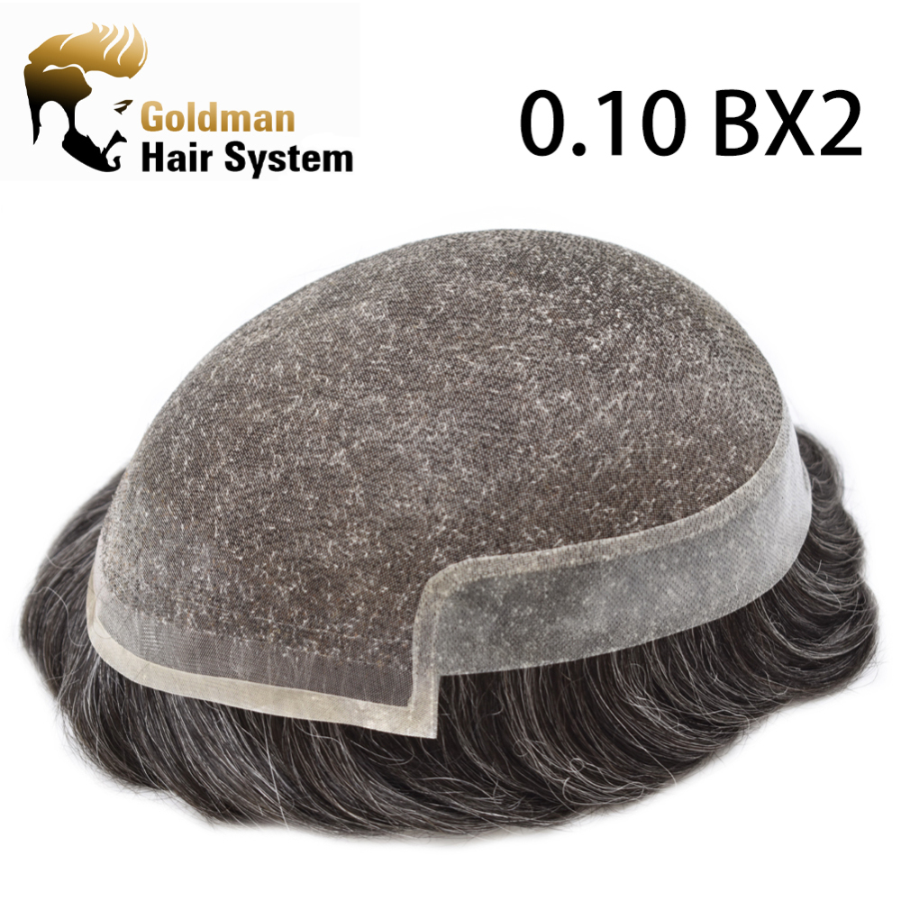 Goldman ANT Hair - Fine Welded Mono Hair System for Men - Natural Looking Lace Front Toupee with Poly PU Tape - 32mm Slight Wave Indian Hairpiece