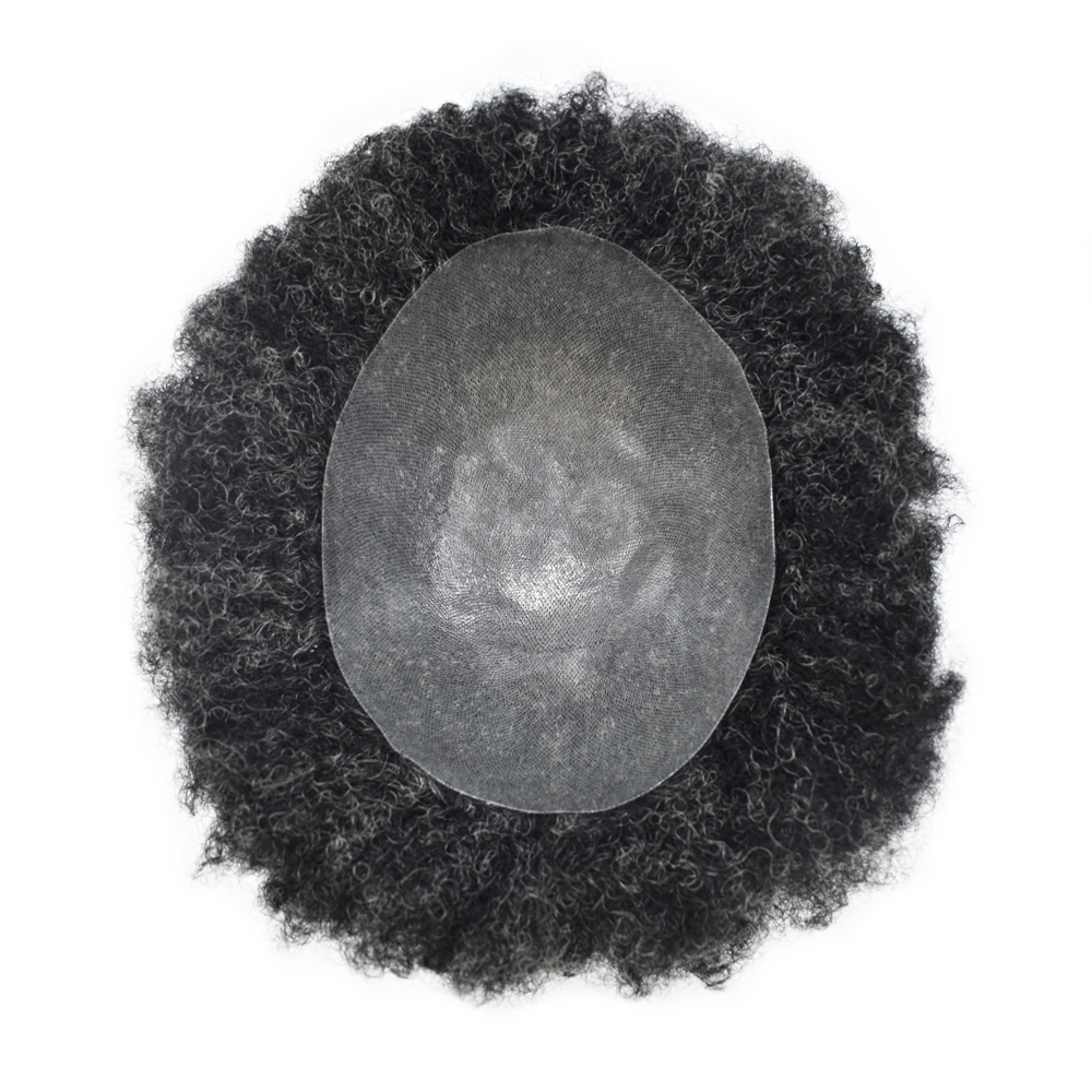 Goldman Mens Poly Afro Hair Unit For Black Men American Wave Toupees - Indian Human Hair, Soft Hair Systems